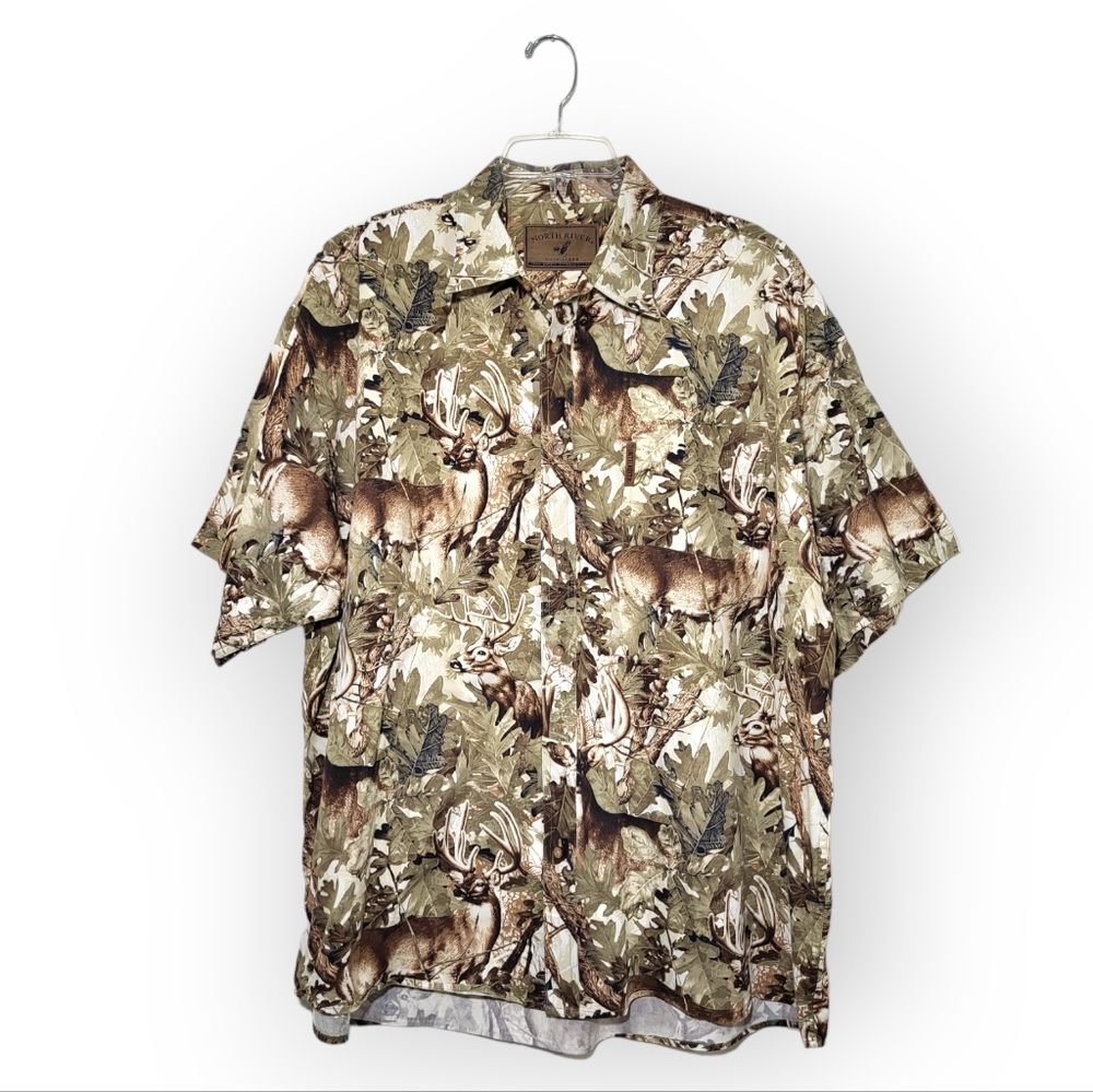 North River Outfitters Deer Camo Hunting Button-down Short Sleeve XXL